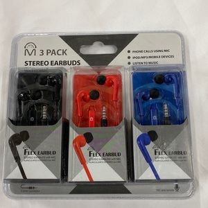 M 3 pack stereo earbuds with mic
